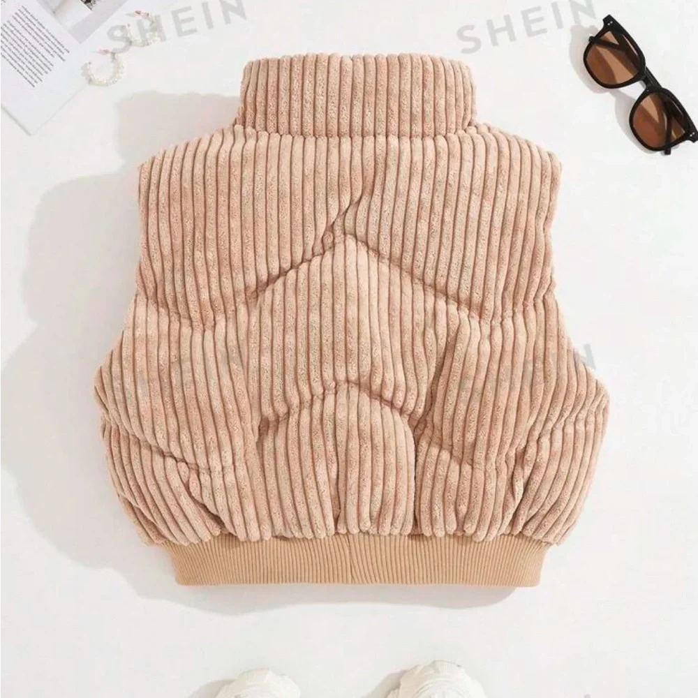SHEIN MOOSTA beige tan Zip Up Vest Padded Coat For Winter - Picture 2 of 7